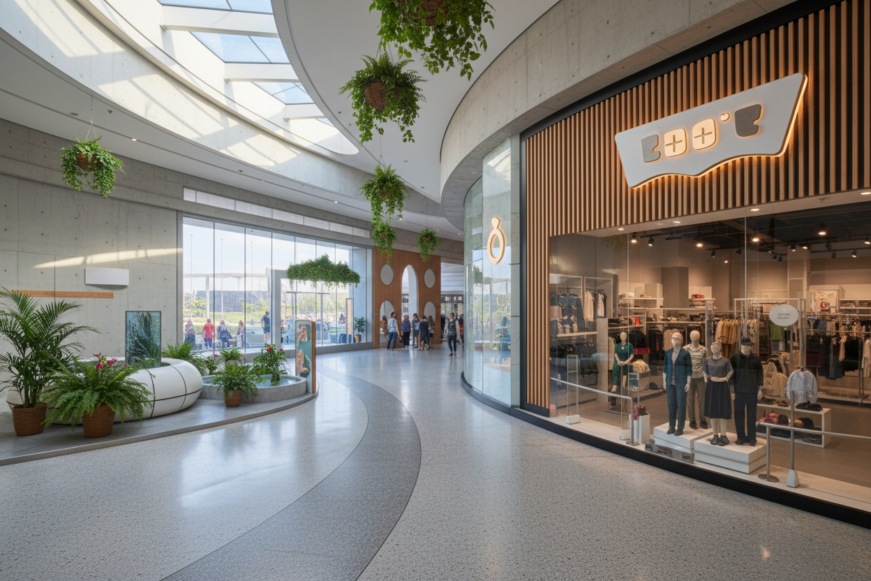 Shopping mall interior sketch for AI sketch-to-render architectural visualization