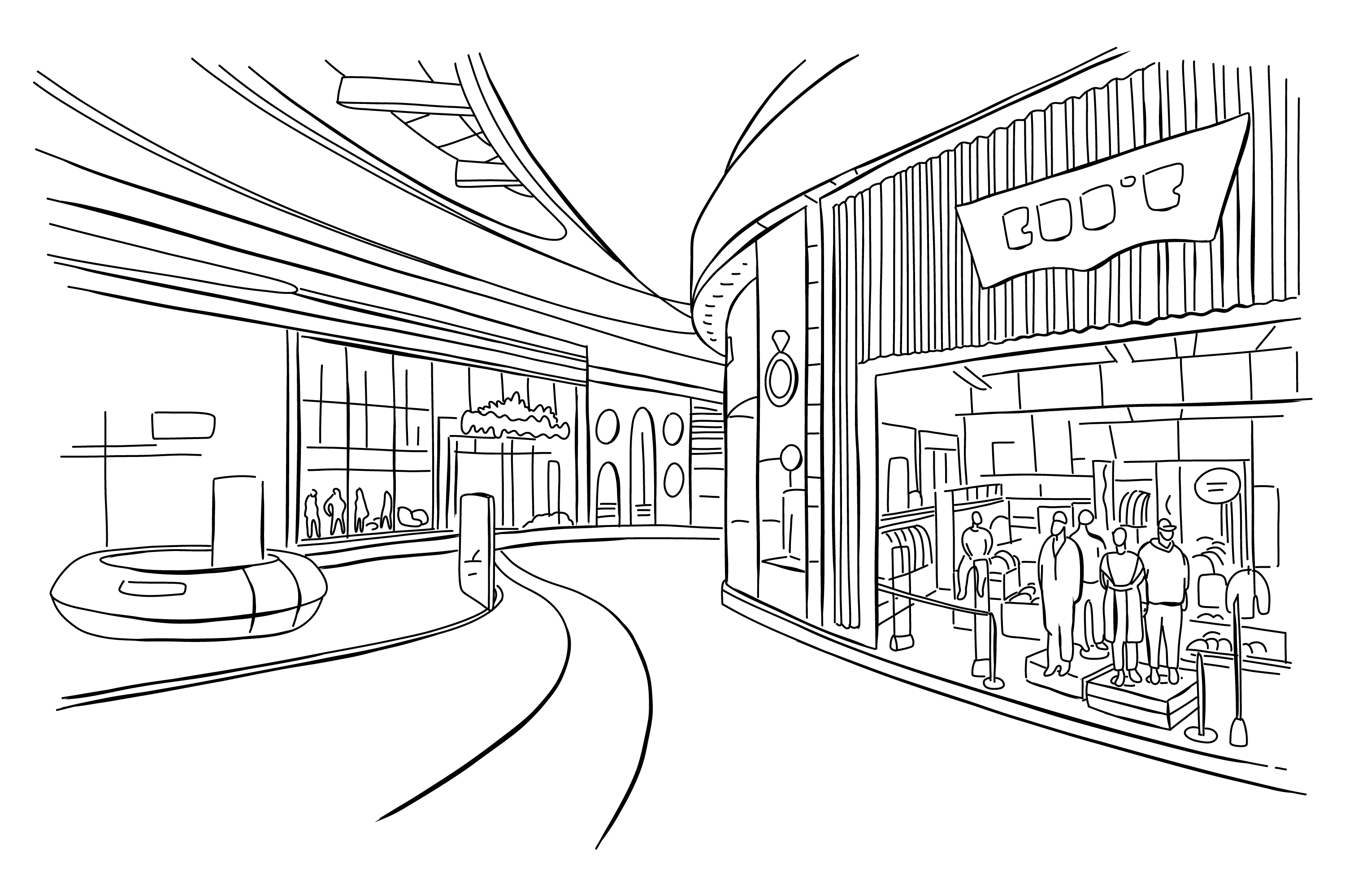 Photoreal AI render of a shopping mall interior architectural visualization